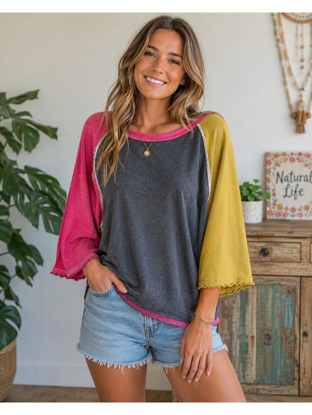 Natural Life Sweater Large / Extra Large Boho Hippie Loose Fit 3/4 Sleeves